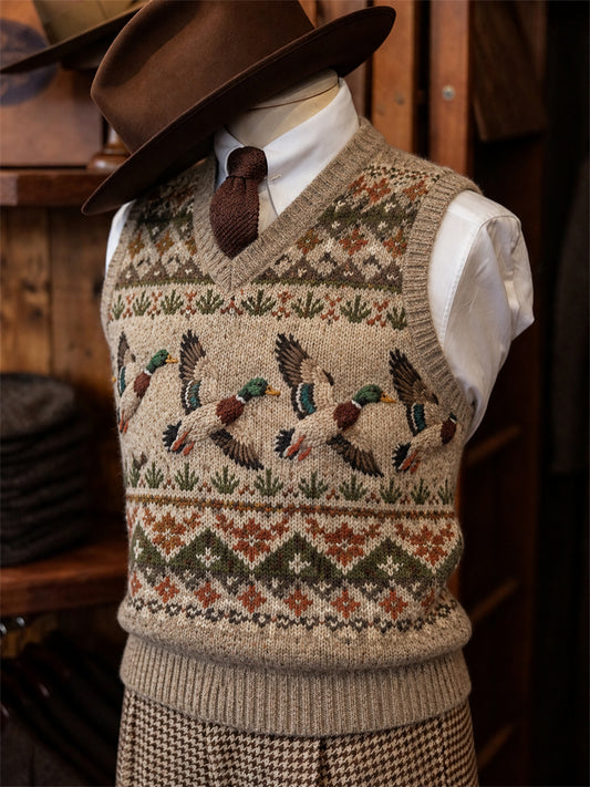 Men's Vintage Mallard Ducks Fair Isle Pattern Print Vest