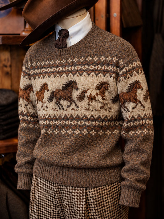 Men's Vintage Horses Fair Isle Print imitation sweater