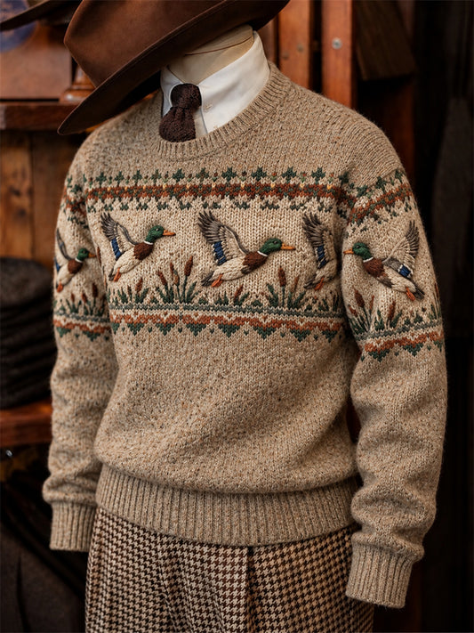 Men's Vintage Mallard Ducks Fair Isle Print imitation sweater