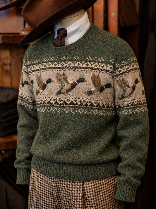 Men's Vintage Mallard Ducks Fair Isle Print imitation sweater