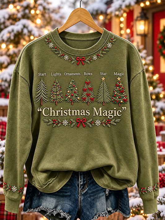 Women's Vintage Christmas Magic Trees Print Casual Sweatshirt