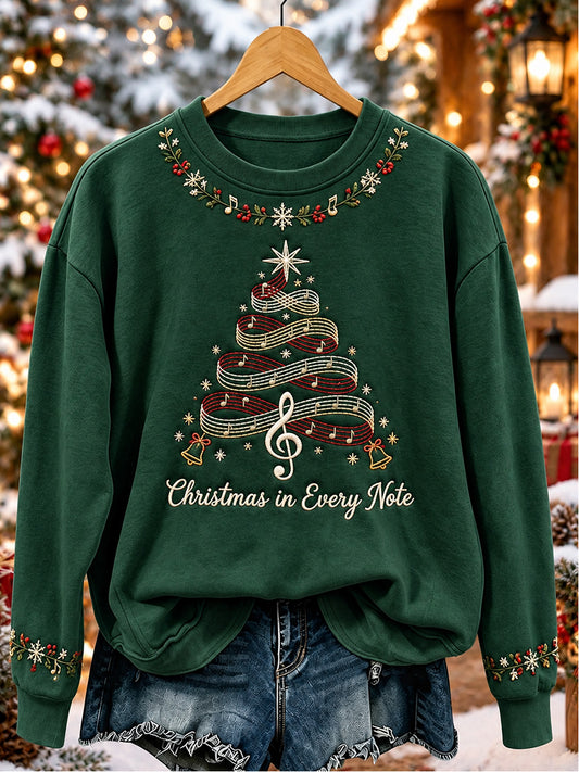 Women's Vintage Musical Christmas Tree Print Casual Sweatshirt
