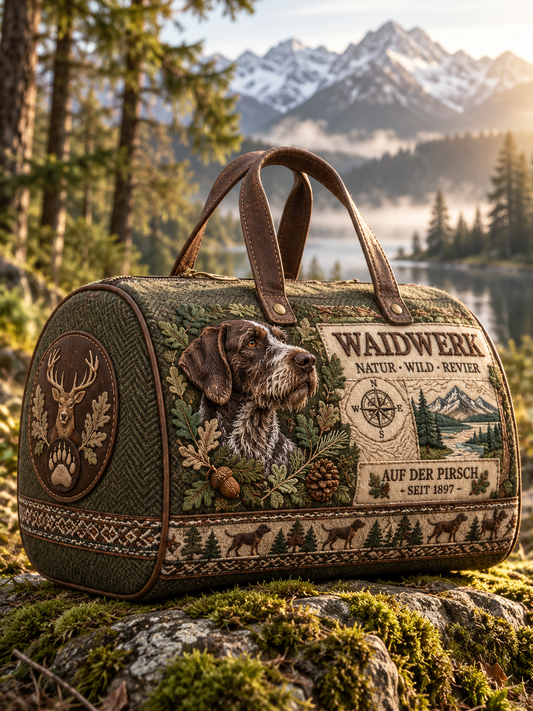 Hunting Season Stag and Hound Print Olive Green Field Bag