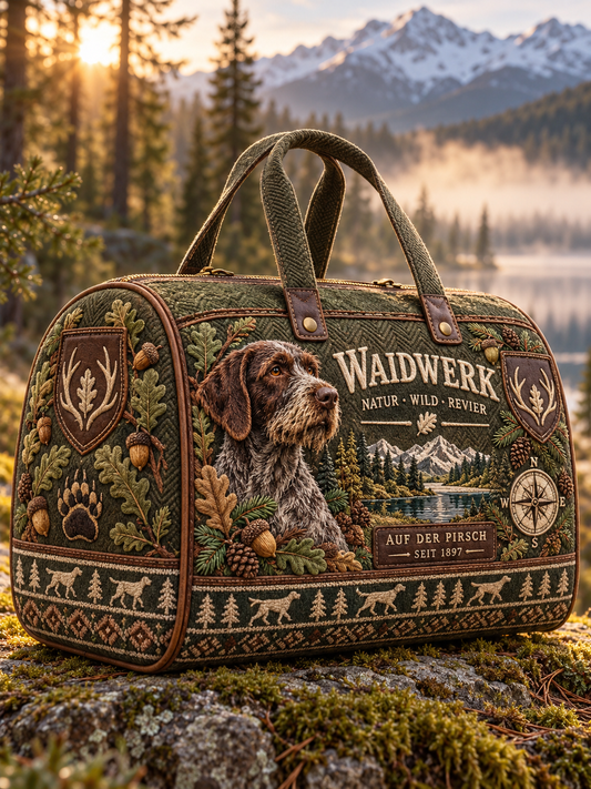Hunting Season Stag and Hound Print Olive Green Field Bag