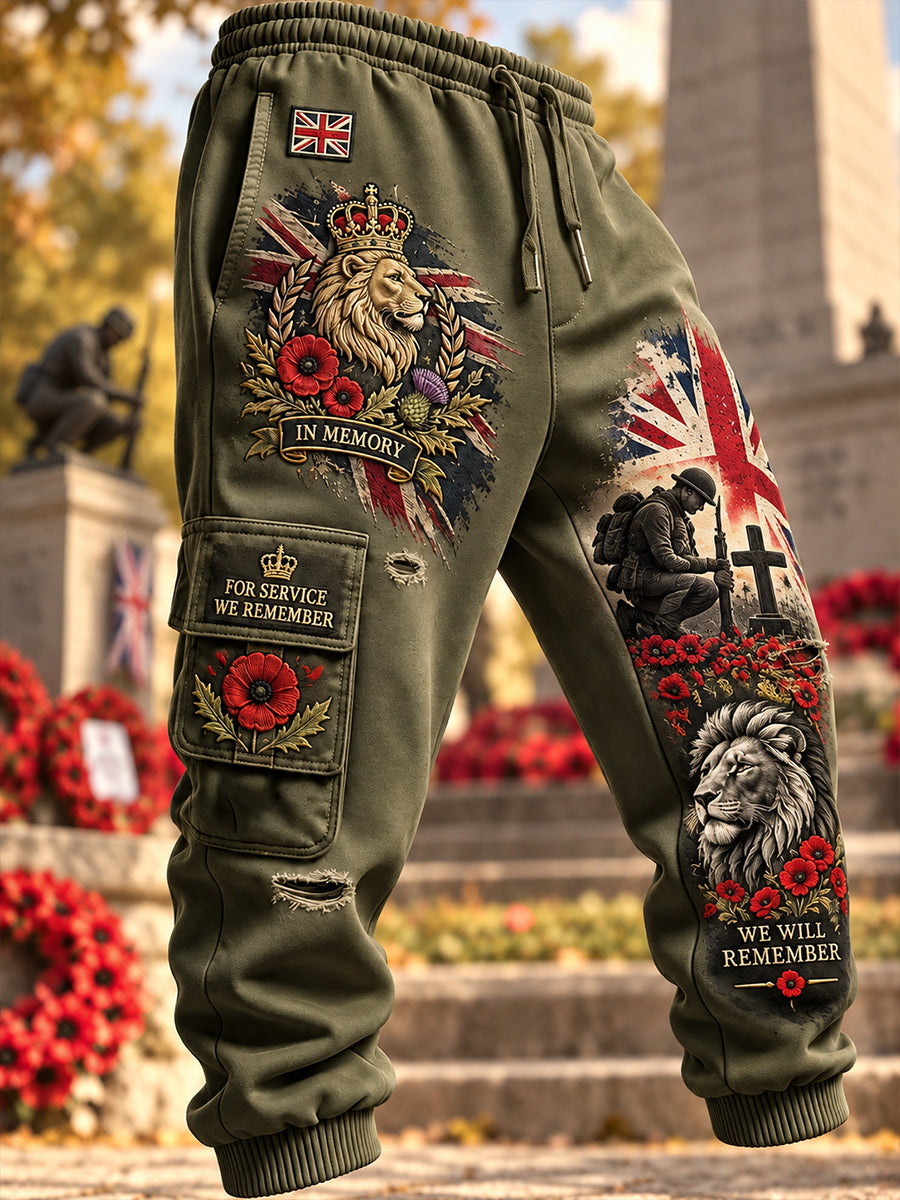 Men’s Veteran Memorial-Themed Print Long Cargo Pants