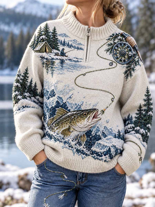 Women’s Traditional Fishing Pattern Print Sweater