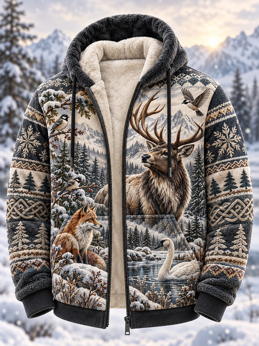 Men's Nordic Autumn And Winter Animals  Flannel Jacket