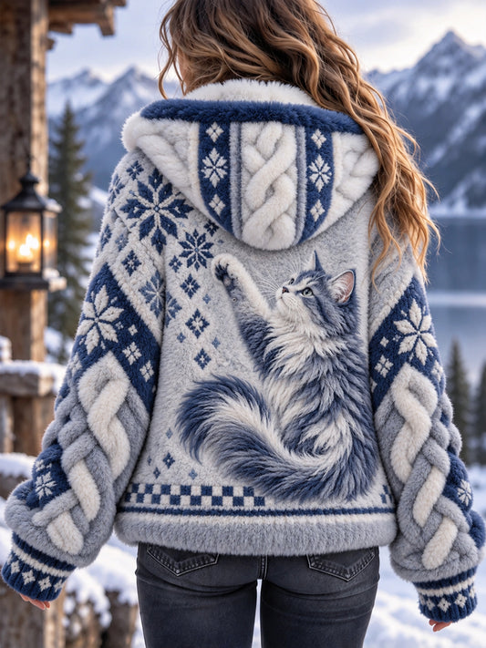 Vintage Nordic-Style Flannel Hooded Jacket for Cats