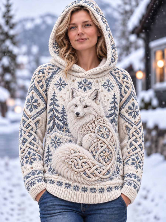 Women's Nordic Fox Pattern Print Hoodie Sweater