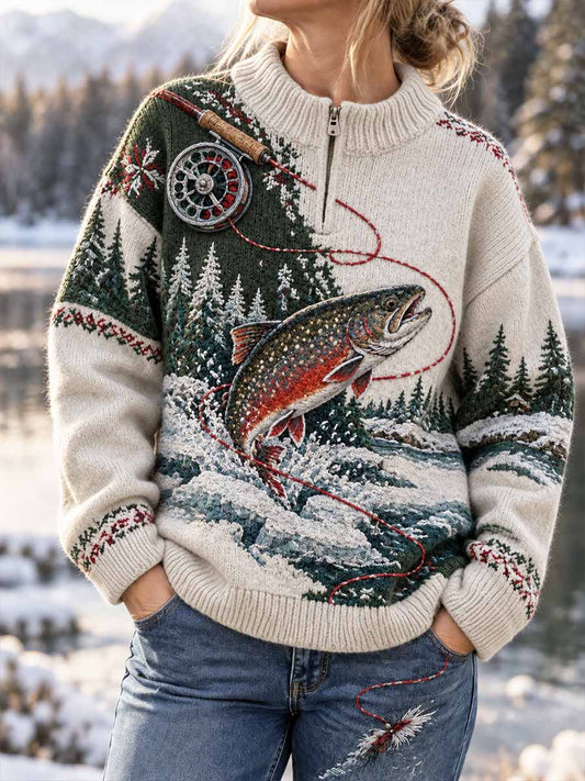 Women’s Traditional Fishing Pattern Print Sweater