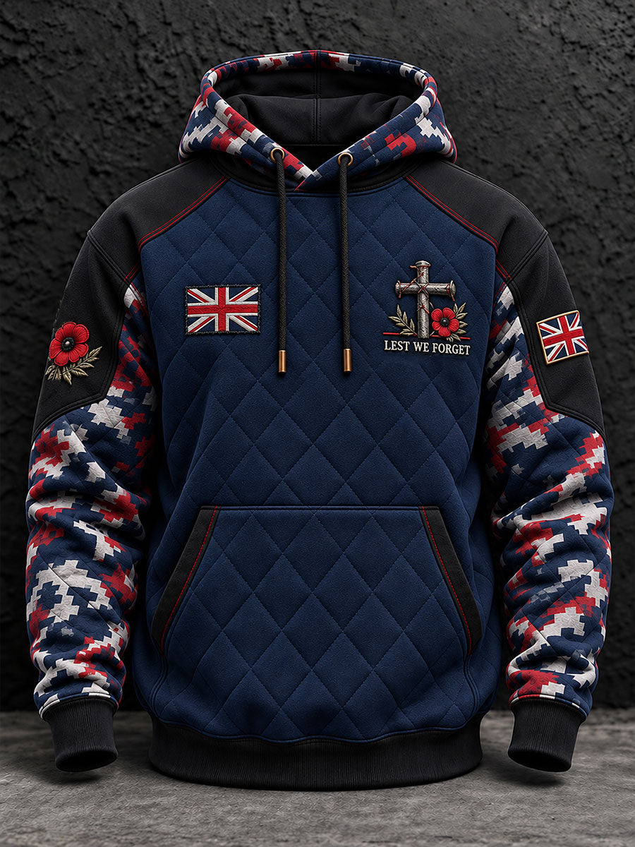 Men's Lest We Forget Print Oversized Drop-Shoulder Hoodie