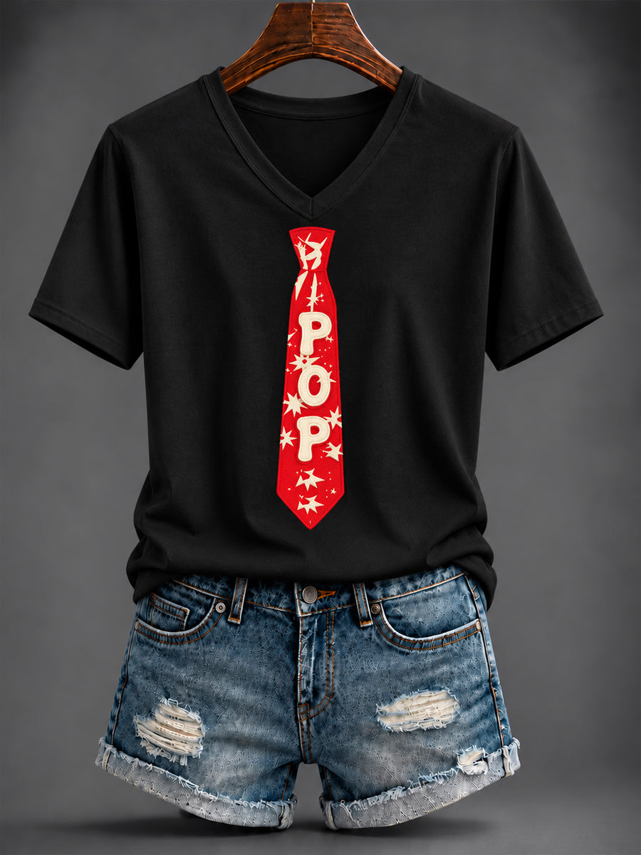 Women's British Music Printed V-neck T-shirt