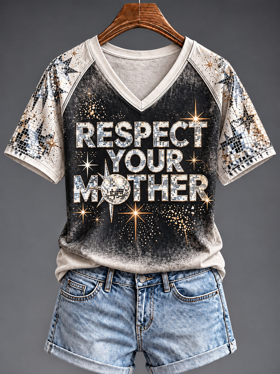 Women's Disco Ball Pop Music Fan V-neck T-shirt