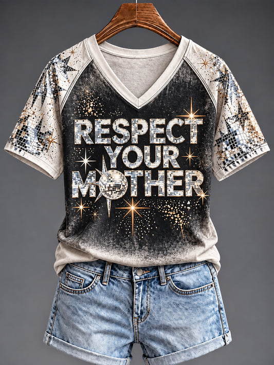 Women's Disco Ball Pop Music Fan V-neck T-shirt