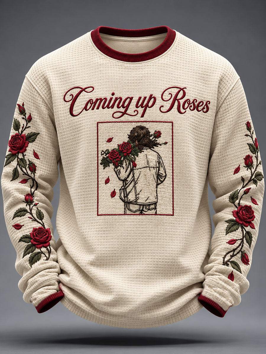 Men's Coming Up Roses Print Waffle Long Sleeve T-Shirt