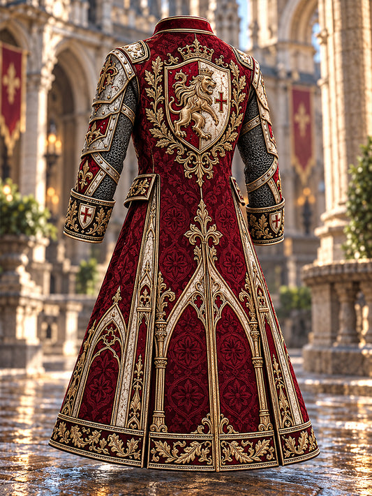 Men's  British Knights Templar-Themed Print Long Coat