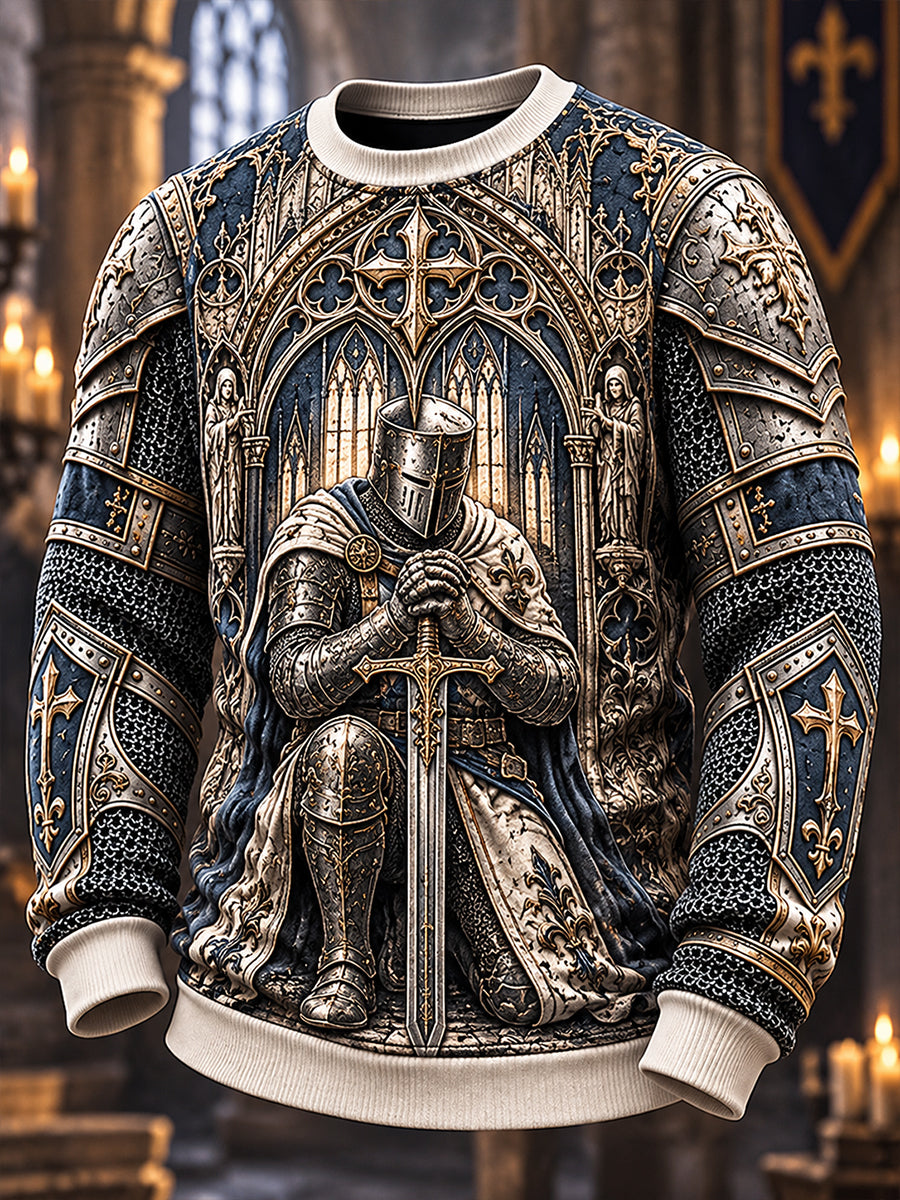 Men's British Knights Templar-Themed Crewneck Long-Sleeve Sweatshirt