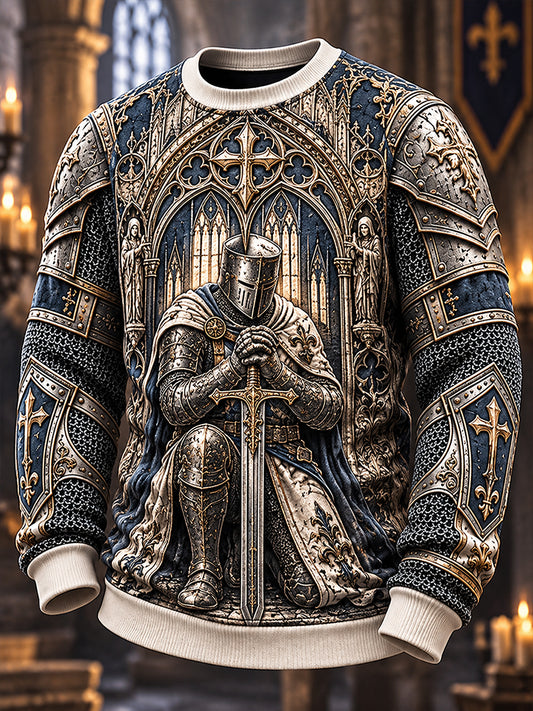 Men's British Knights Templar-Themed Crewneck Long-Sleeve Sweatshirt