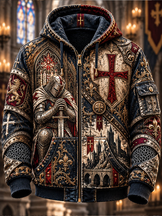 Men's British Knights Templar-Themed Zip-Up Hoodie