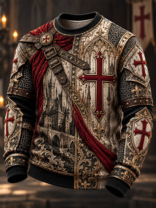 Men's British Knights Templar-Themed Crewneck Long-Sleeve Sweatshirt
