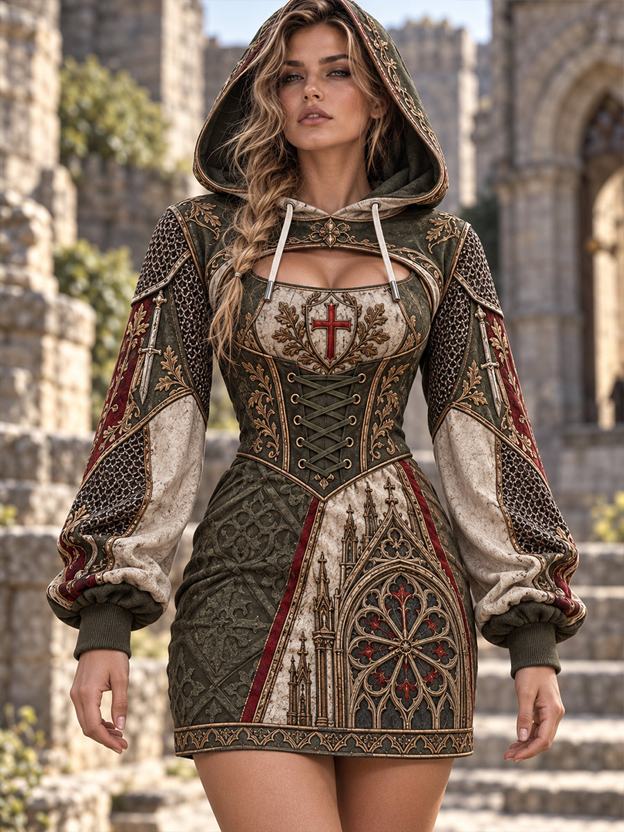 Women's  British Knights Templar-Themed Hooded Dress