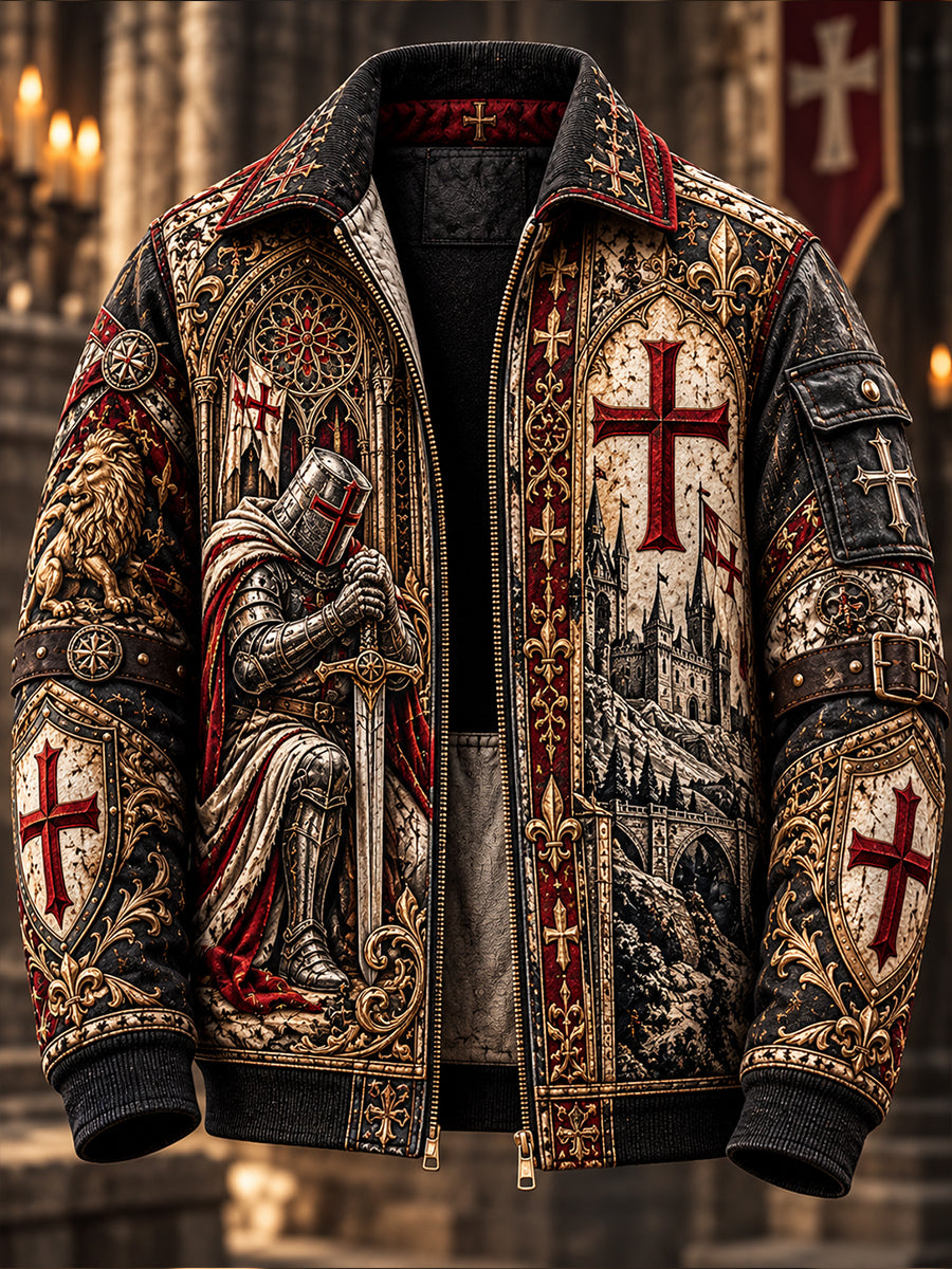Men's British Knights Templar-Themed Corduroy Jacket