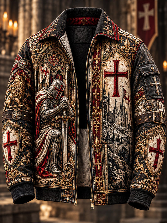 Men's British Knights Templar-Themed Corduroy Jacket