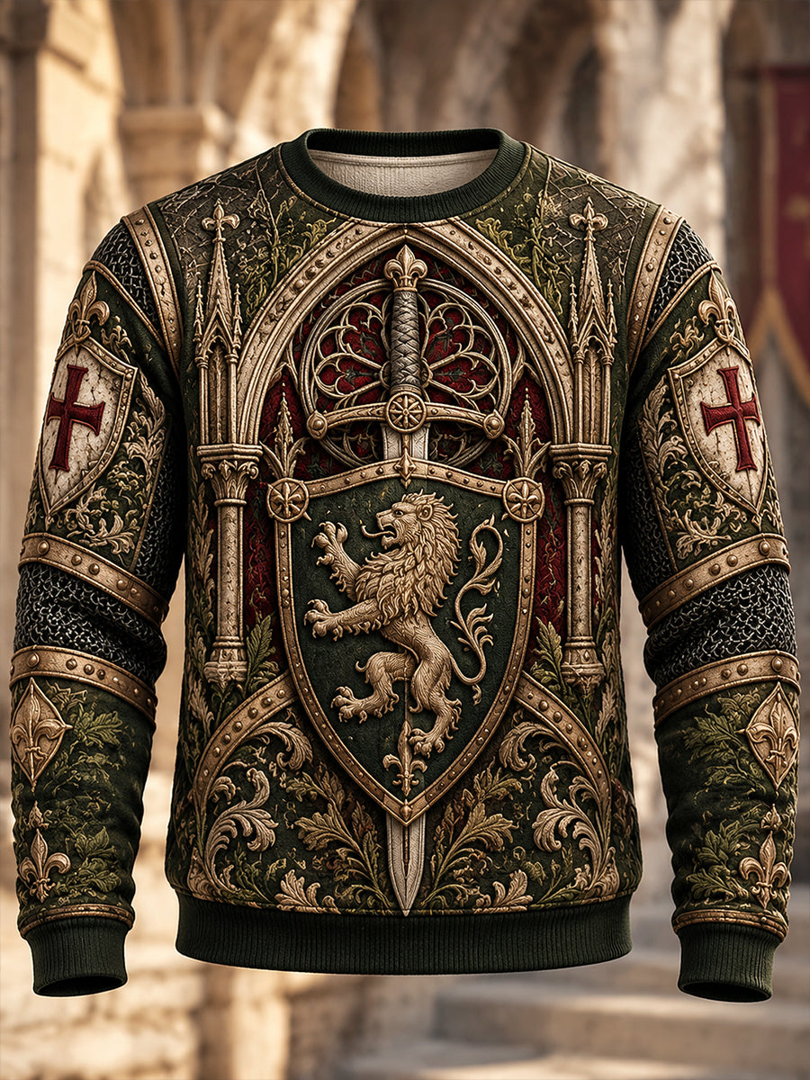Men's British Knights Templar-Themed Crewneck Long-Sleeve Sweatshirt