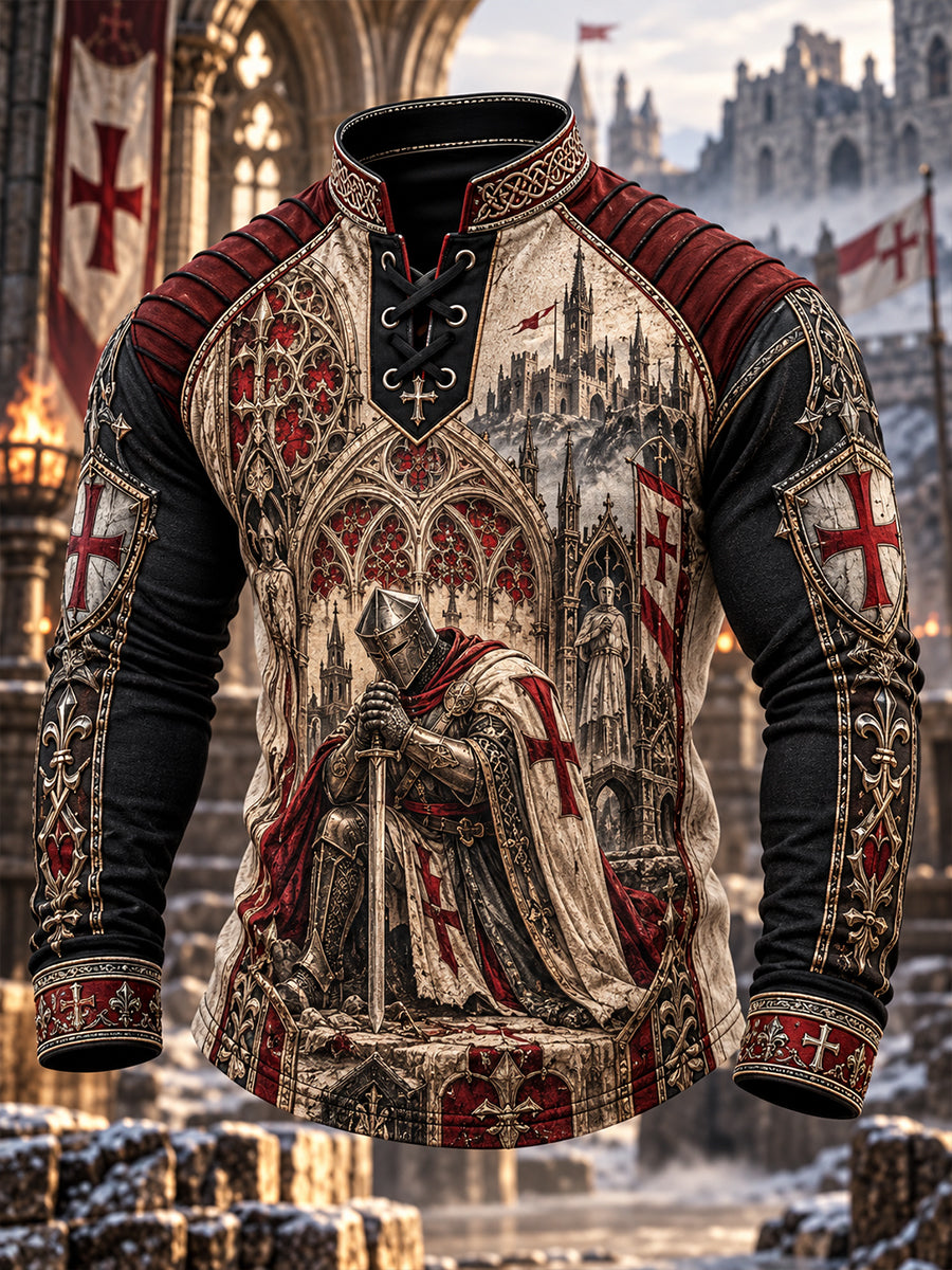 Men's British Knights Templar-Themed Velvet Raglan Top