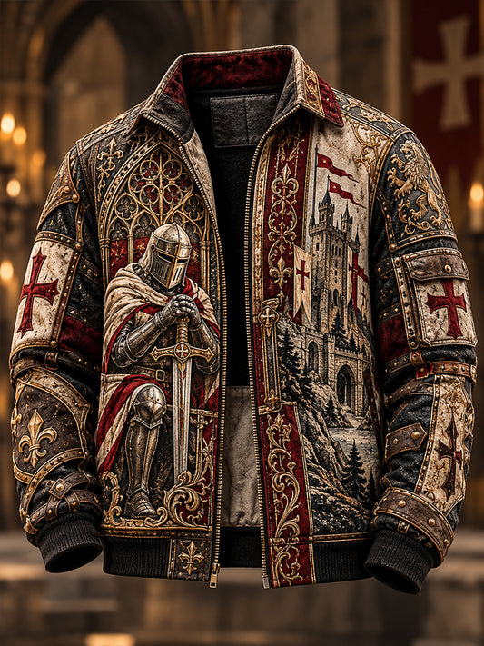 Men's British Knights Templar-Themed Corduroy Jacket