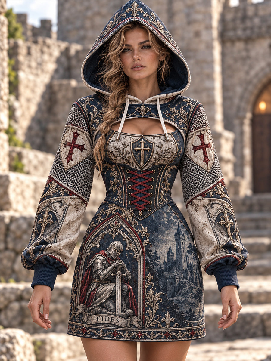 Women's British Knights Templar-Themed  Hooded Dress