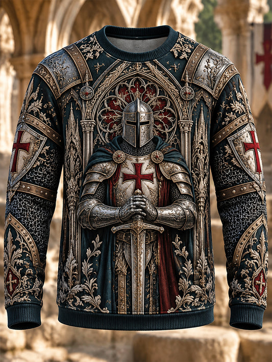 Men's British Knights Templar-Themed Crewneck Long-Sleeve Sweatshirt