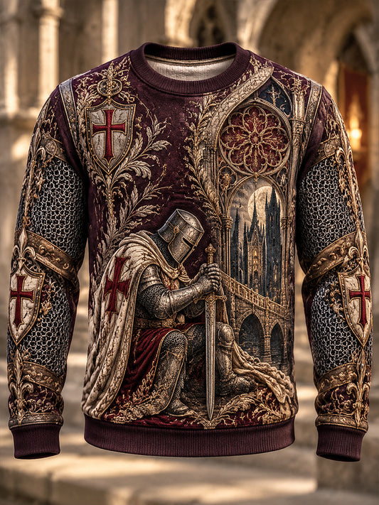 Men's British Knights Templar-Themed Crewneck Long-Sleeve Sweatshirt