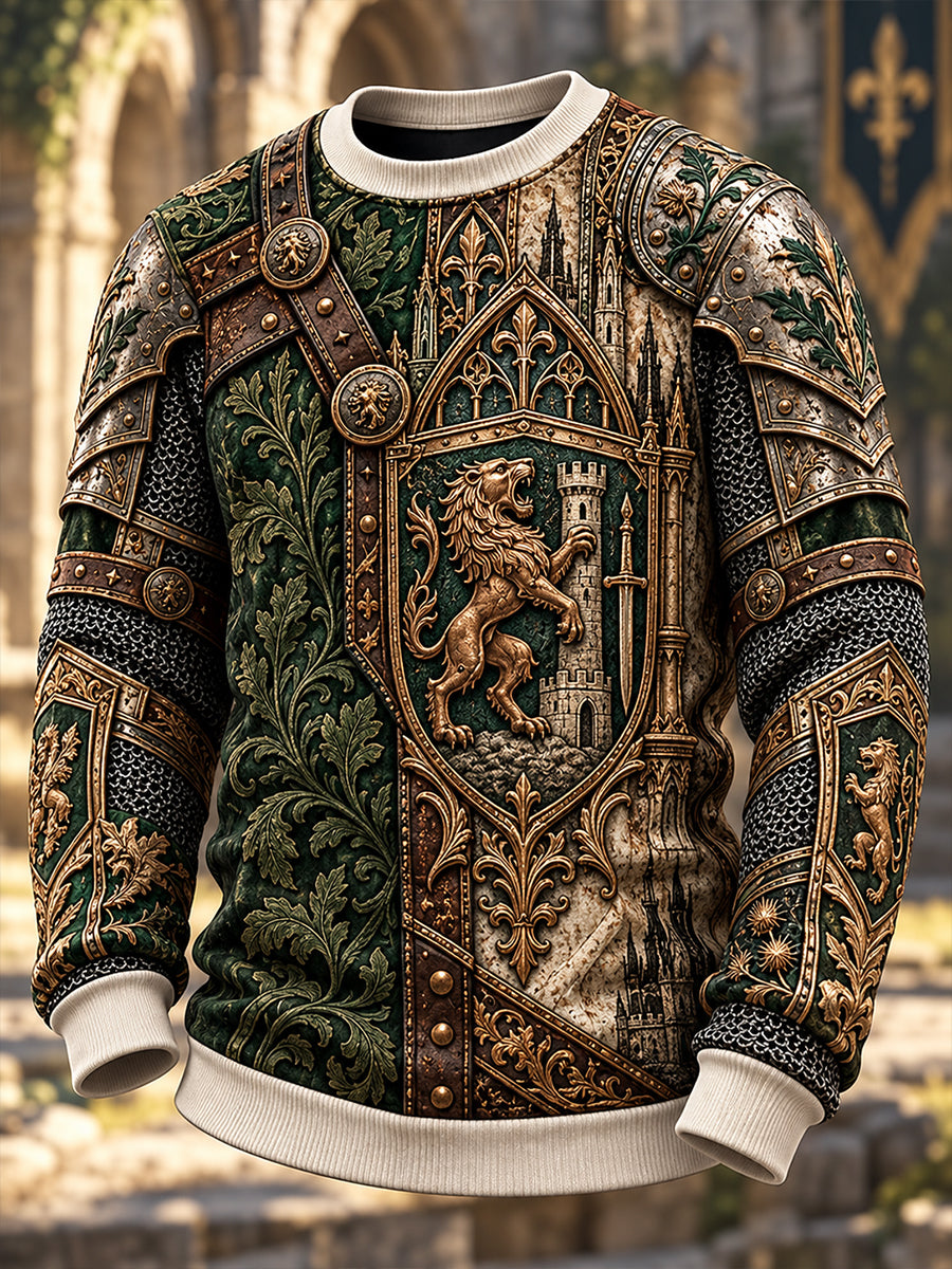 Men's British Knights Templar-Themed Crewneck Long-Sleeve Sweatshirt