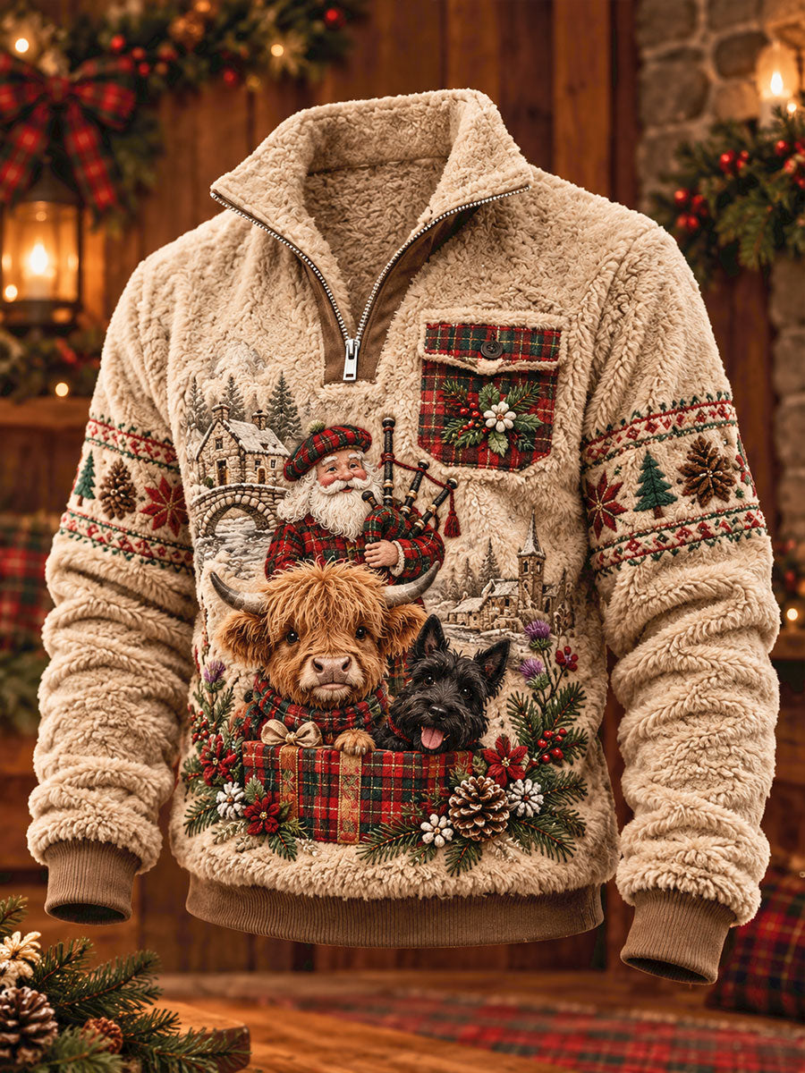 Unisex Scotland Christmas Art Printed Flannel Sweatshirt