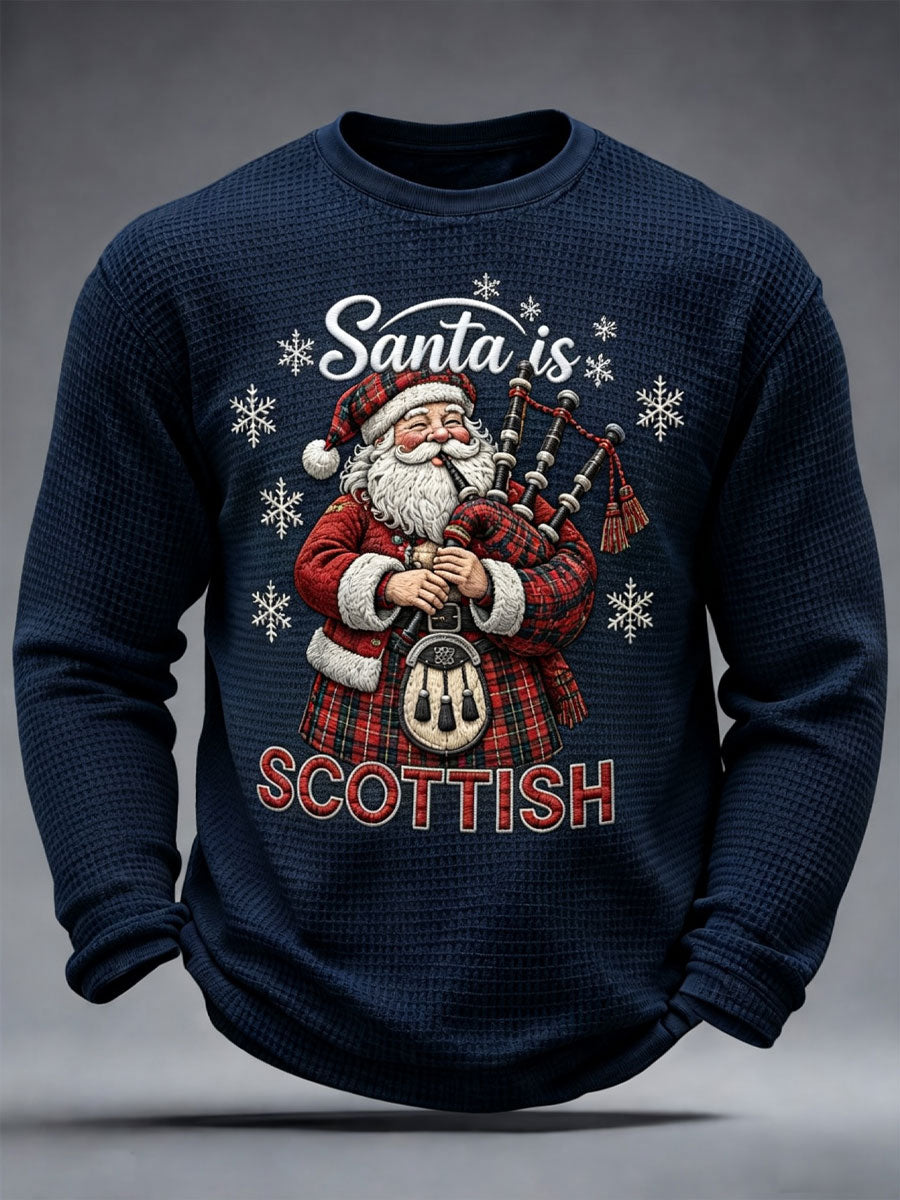 Men's Scottish Christmas Printed Waffle Long Sleeve T-Shirt