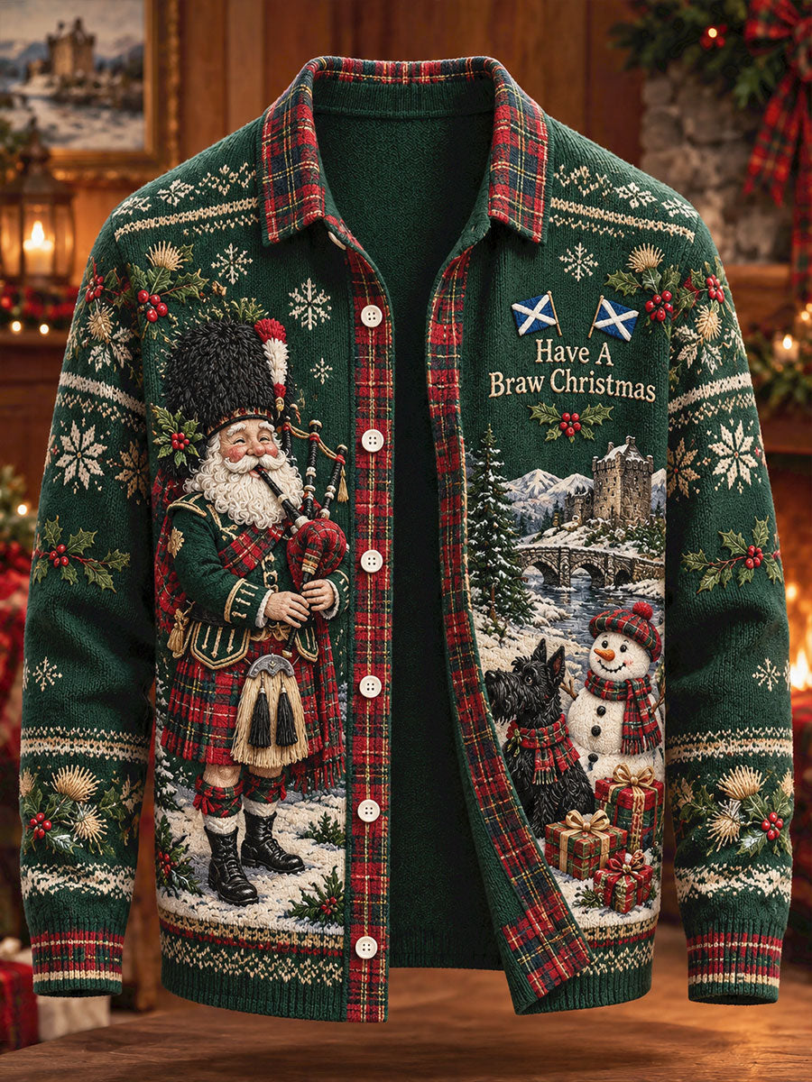 Unisex Scotland Christmas Art Printed Cardigan