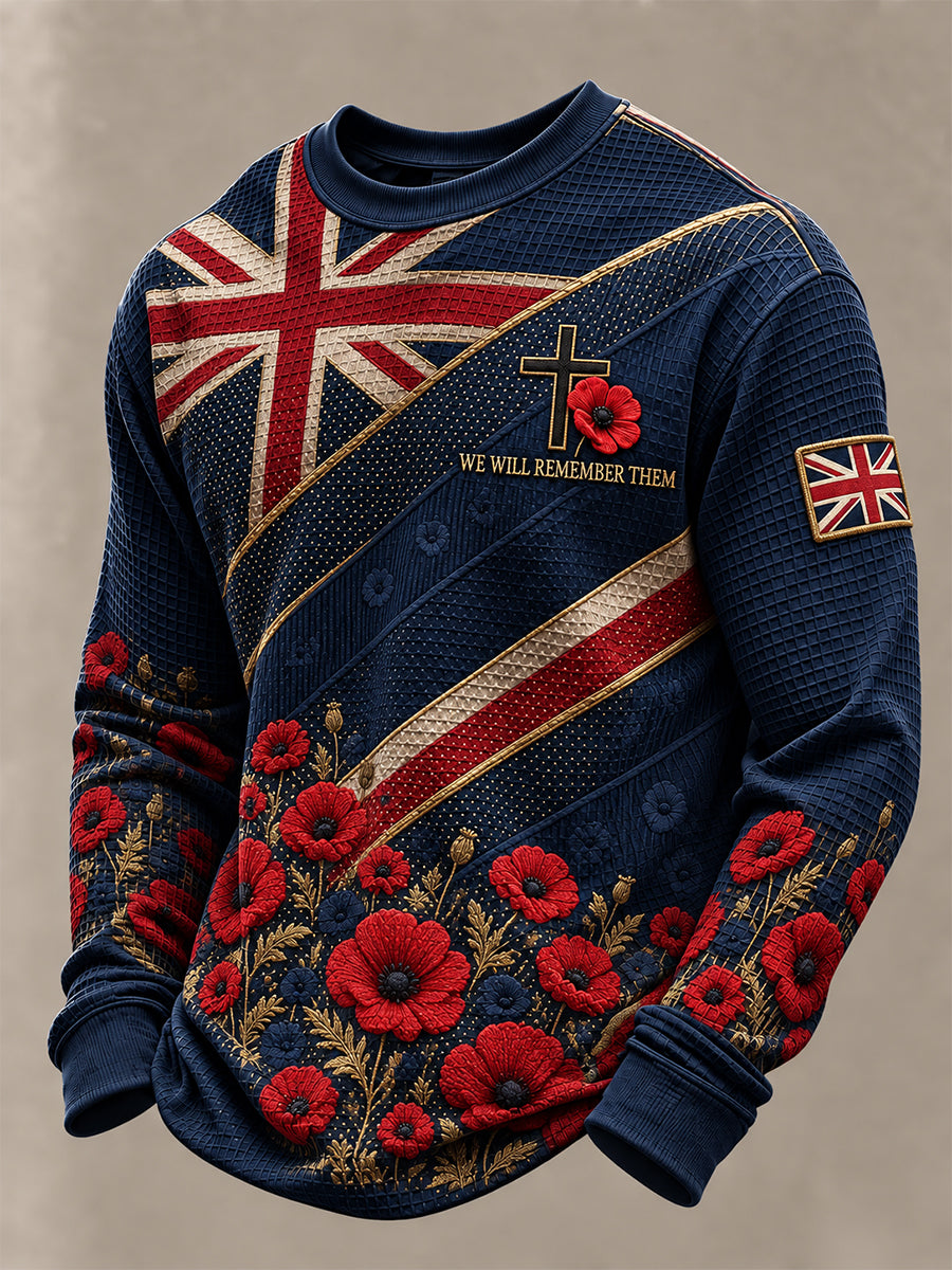 Men's Lest We Forget Print Waffle Long Sleeve T-Shirt