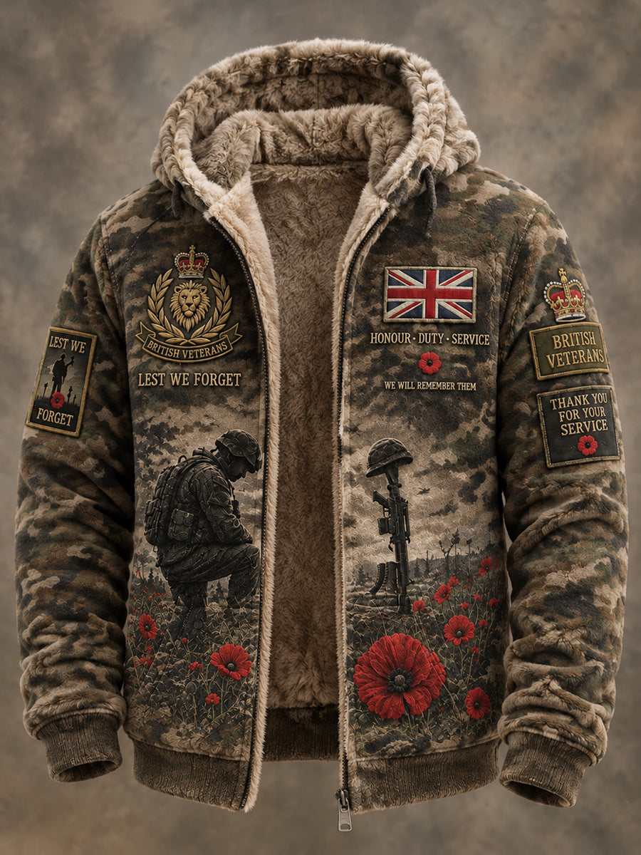 Men’S Veterans Remembrance Day Themed Flannel Hooded Jacket
