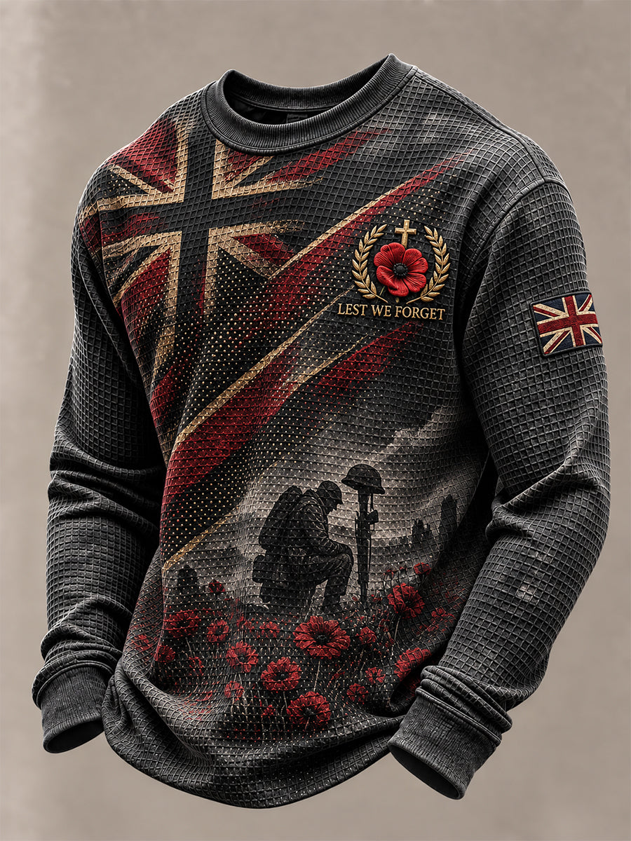 Men's Lest We Forget Print Waffle Long Sleeve T-Shirt