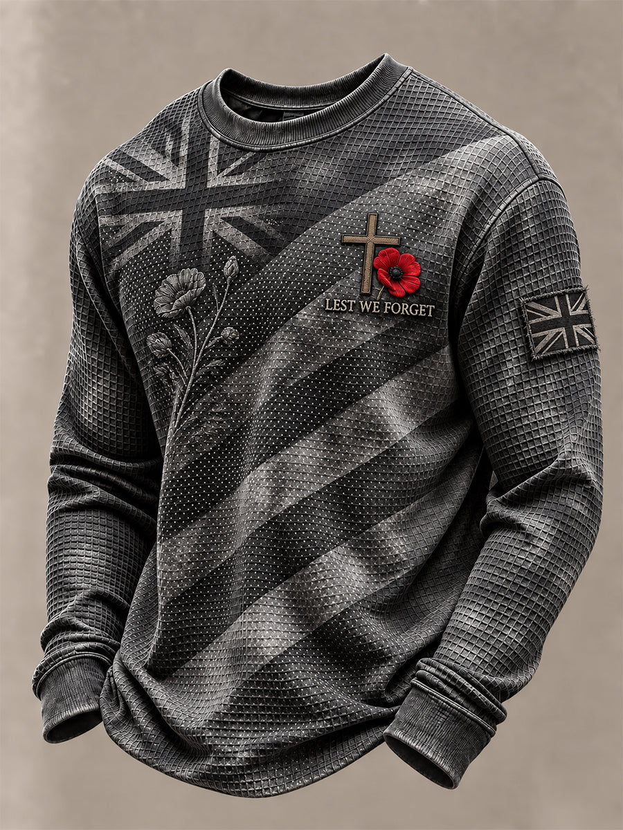 Men's Lest We Forget Print Waffle Long Sleeve T-Shirt
