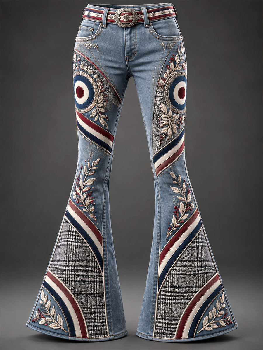 Women's Retro Modern Cultural Pattern Print Flared Pants