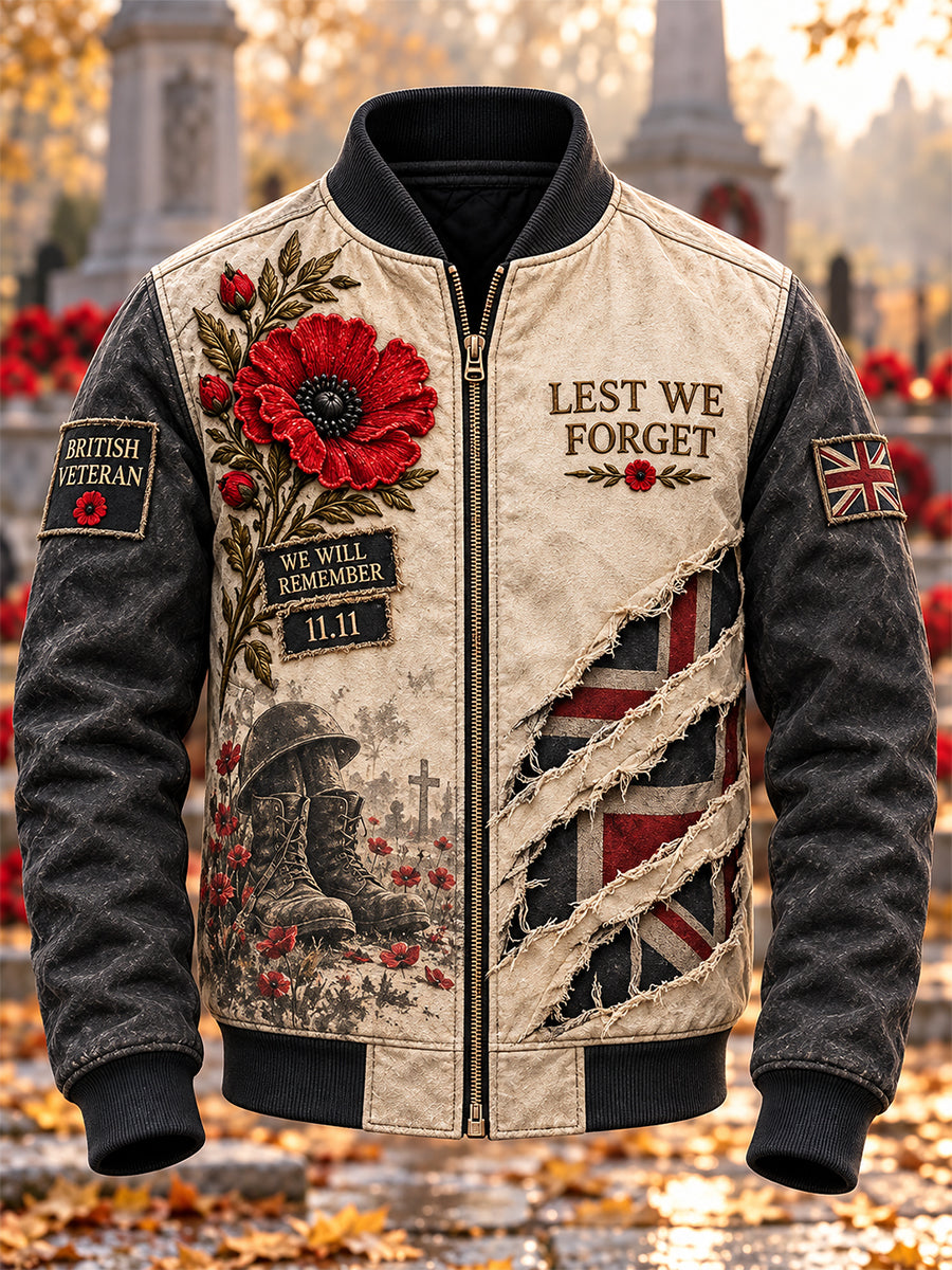 Men's Lest We Forget Print Zipper Jacket