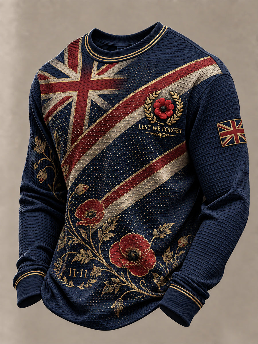 Men's Lest We Forget Print Waffle Long Sleeve T-Shirt