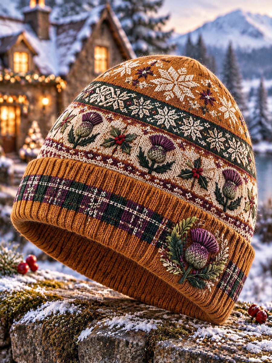 Retro Scottish Christmas Printed Fleece Hooded Cap