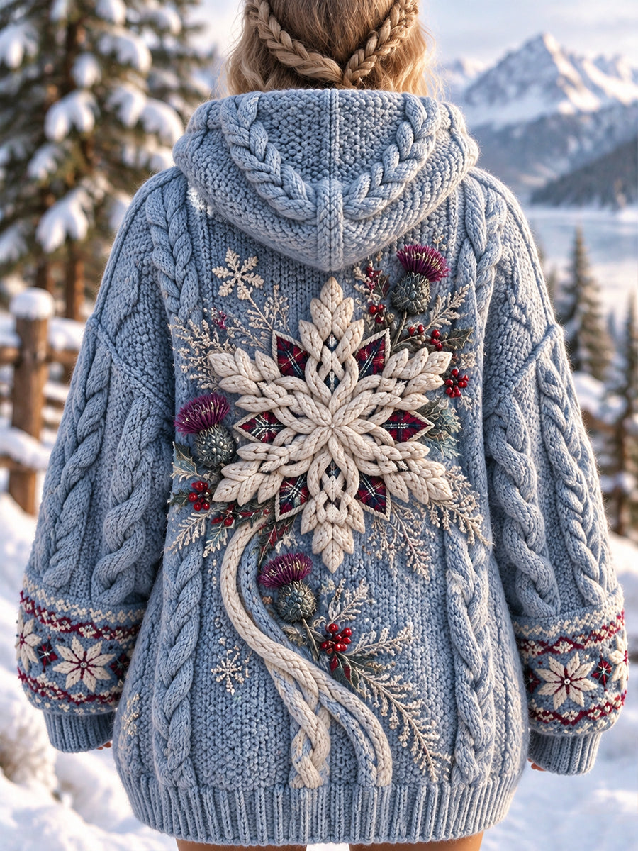 Women's Retro Scottish Christmas Printed Imitation Sweater Coat