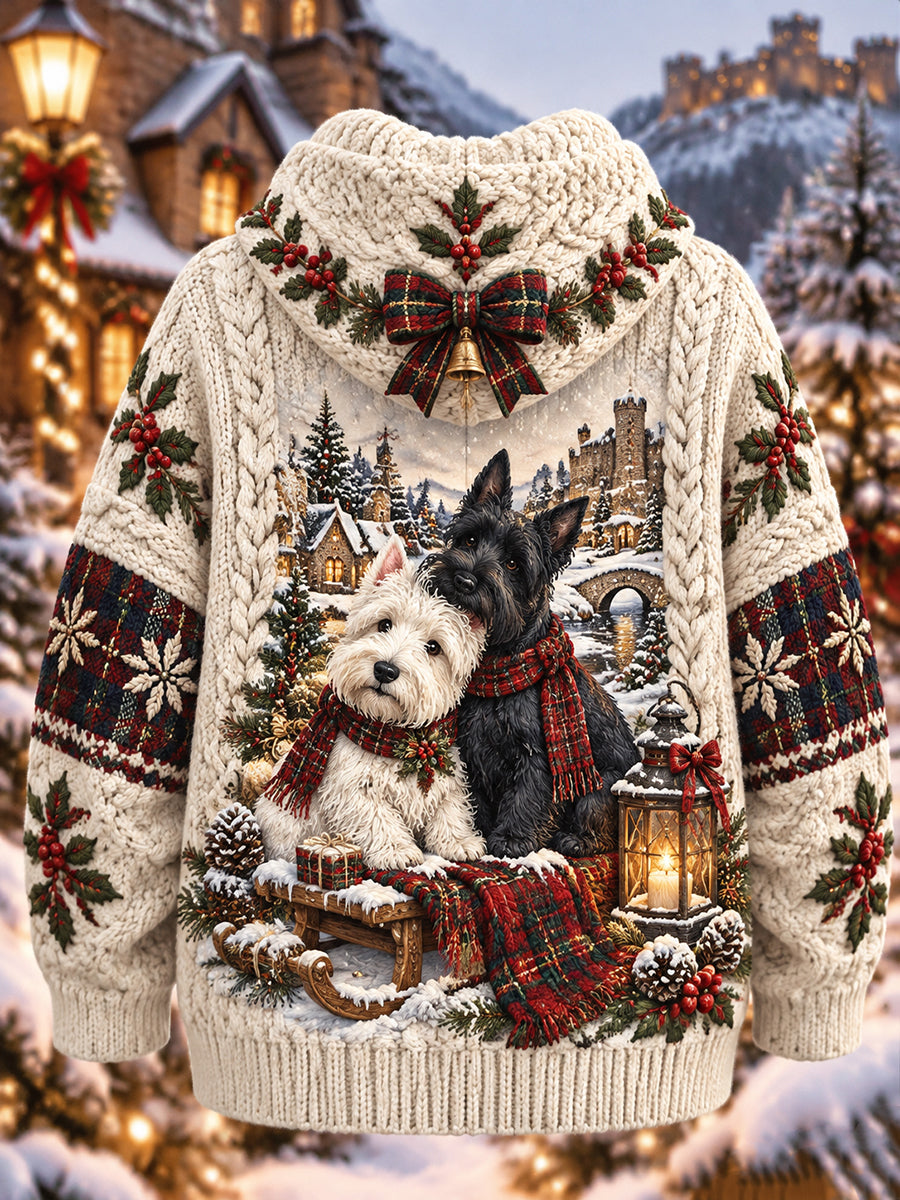 Women's Retro Scottish Christmas Printed Imitation Sweater Coat