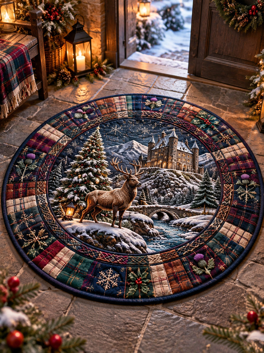 Retro Scottish Christmas Printed Round Carpet