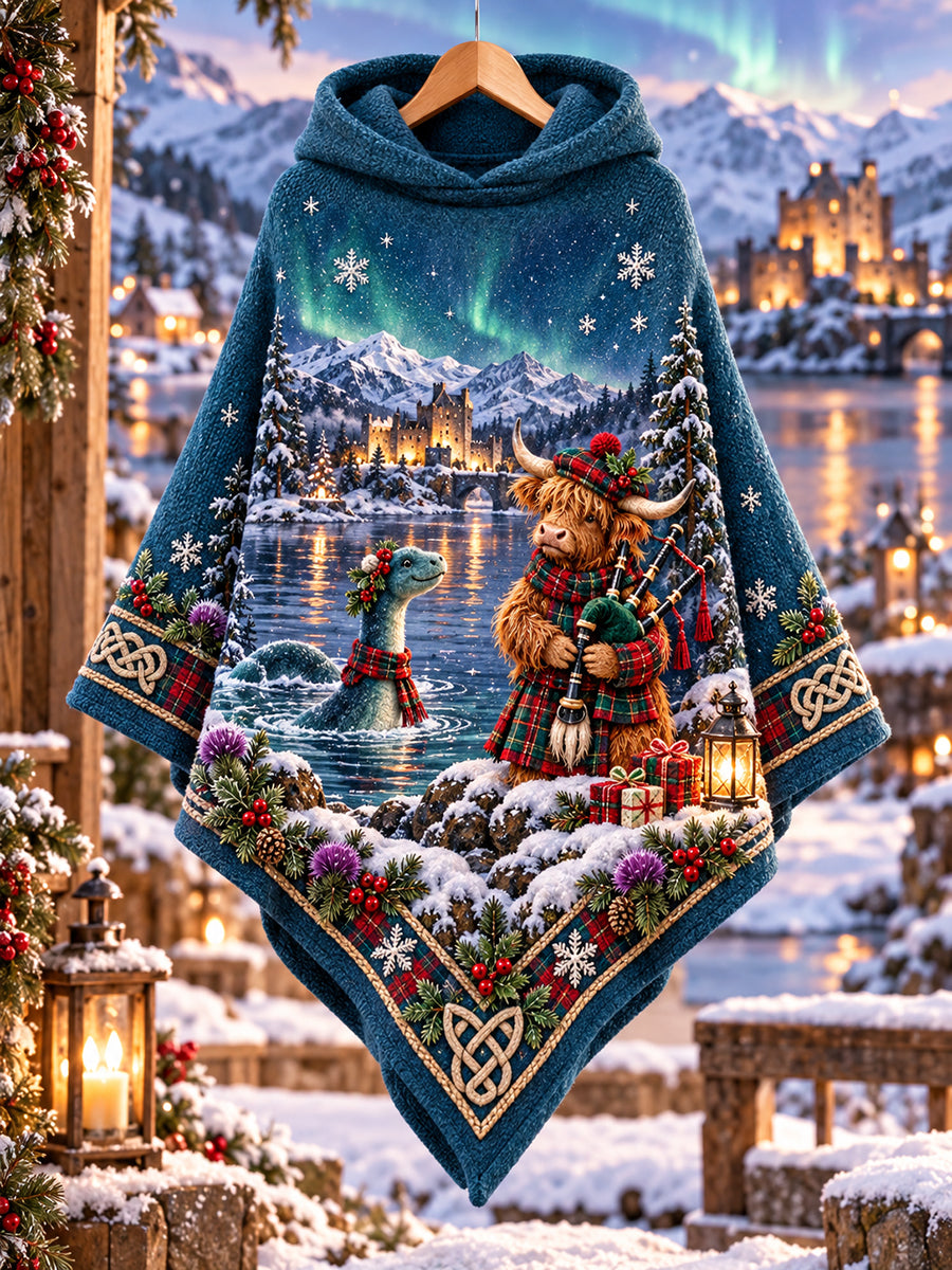 Women's Retro Scottish Christmas Printed Cape Sweater
