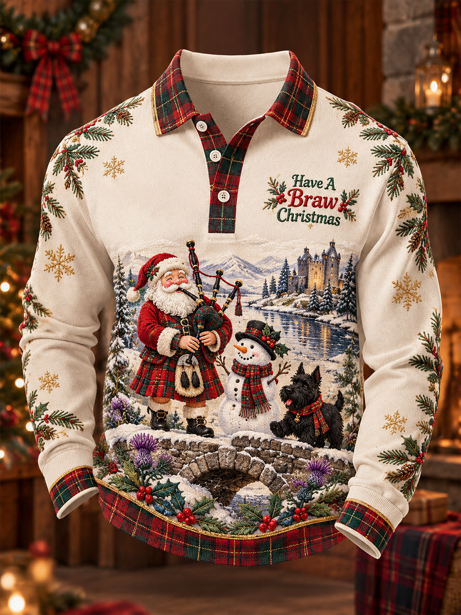 Men's Scotland Christmas Art Printed Casual Tops